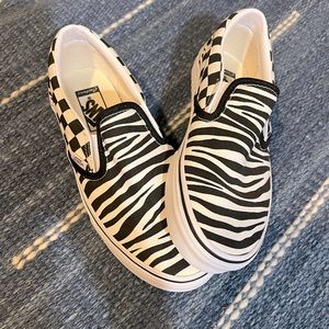 Custom Zebra Checkerboard Vans Slip On